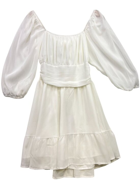 Exlura Dresses & Skirts - Women's Square Neck Mini Dress Puff Sleeve Size L White Smocked Tie Back